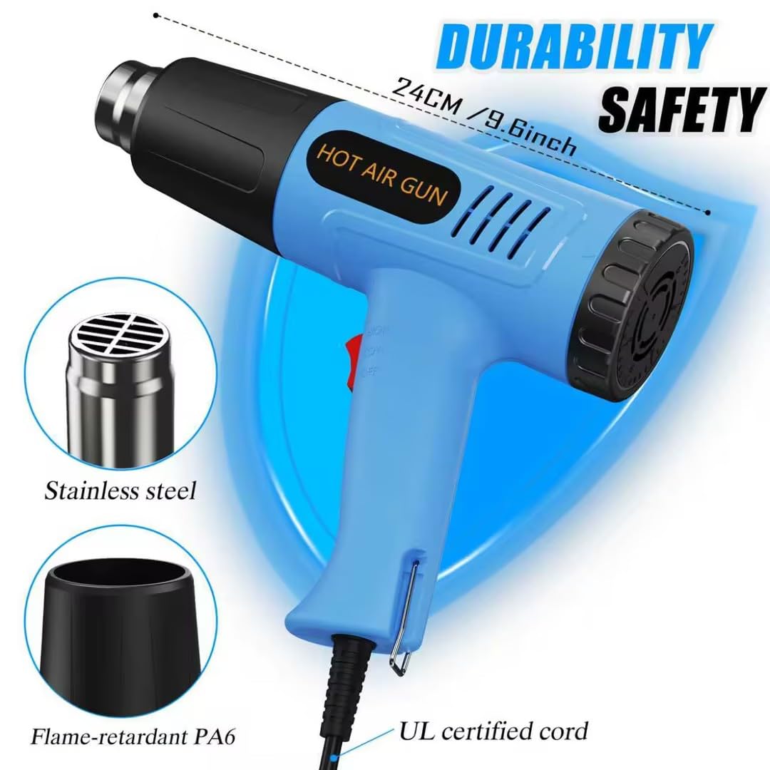URTOOLS Heat Gun, 900W Hot Air Gun with 2 Temp Settings 572 & 1112°F, Overload Protection, 4 Nozzles, 5FT Cord, Heat Shrink Gun for Crafts, Resin, Vinyl Wrap, Soldering & Phone Repair