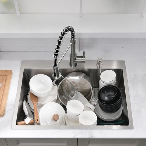 30 Inch Drop In Kitchen Sink with Faucet Combo - SZBAQTM 30"x18"x10" Stainless Steel Topmount Sinks 18 Gauge T304 Single Bowl Kitchen Sink with Pull-Out Faucet