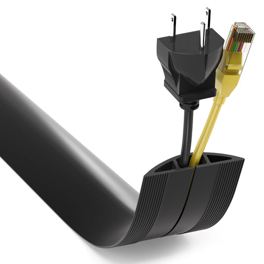 Floor Cord Cover 4ft, Cord Hider Floor Hide Extension Cords, Floor Cable Management Prevent Cable Trips, Floor Cable Cover Wire Covers for Cords, Cable Protector Cord Cavity W0.6in x H0.32in Black