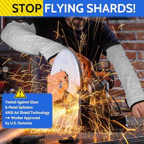 Cut Resistant Arm Sleeves ANSI Level A5, Kitchen Arm Thumb Hole Protectors for Thin Skin & Bruising, for men and women- Industrial Arm Guards for Welding, Glass Handling, Pet Grooming(Grey)