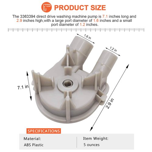 WP3363394 AP6008107 Parts Washer Pump - Exact fit Whirlpool Kenmore Washer Drain Pump LSW9750PQ3, 110.26812690, 110.28522701, LTE5243DQA, TAWS850PQ2, LSR7233EQ Water Pump etc.