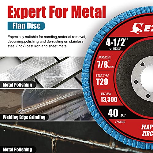 EZARC Zirconia Flap Discs 40 Grit, 4-1/2 x 7/8-Inch, Type 29, 10-Pack - Standard Version