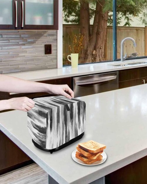 Abstract Toaster Cover 4 Slice, Retro Black Gray Bread Maker Dust Cover with Pockets for Kitchen Small Appliance 12x11x8in