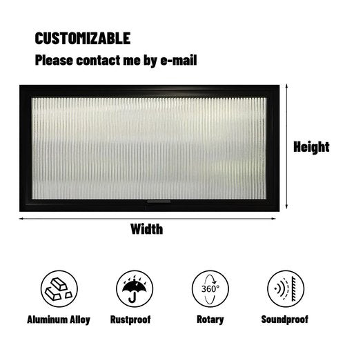 360° Rotation Aluminum Sliding Window with Tempered Glass - Rectangular Metal Rainproof Replacement Windows for Bathroom/Kitchen/Living Room, White Vertical Stripe Design (Durable Handle Included)
