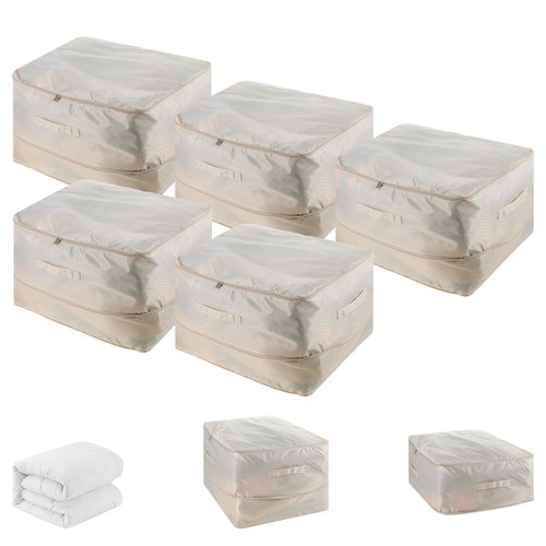 Sibba 5 PCS Clothes Compression Storage Bags with Zipper 4 Handles Pillow Quilt Comforters Organizer, Large 21x16x11in Foldable Closet Box Containers Bedding Storage Bags for Blankets Sheets Sweaters