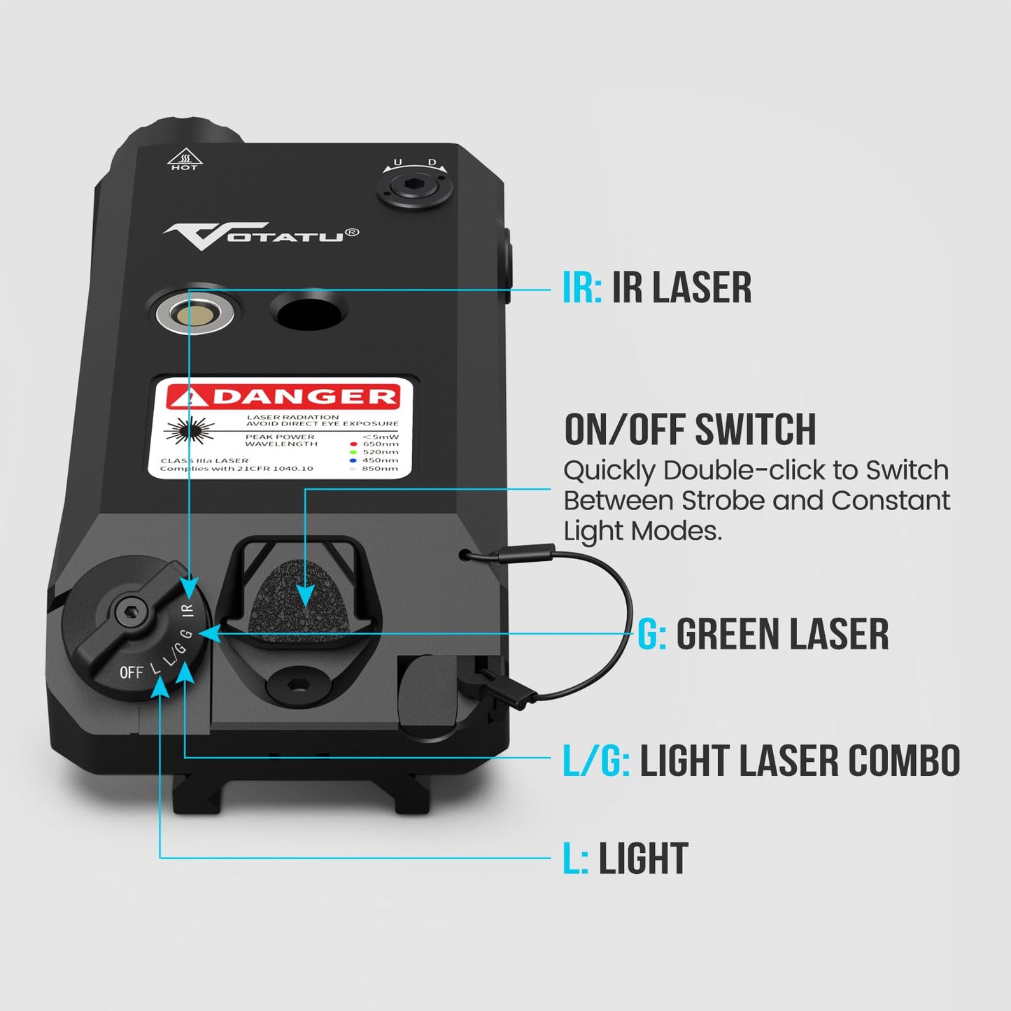 VOTATU V840 Green Laser/Light/IR Combo, 1500 Lumens Tactical Flashlight Laser for Rifle and Carbine Compatible with M-LOK Picatinny Rail, Pressure Switch and USB Magnetic Rechargeable