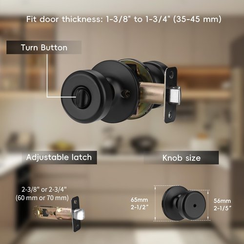 STARPY Black Door Knobs, Pismo Door Knob with Lock, Privacy Door Handles Interior for Bath & Bed (Privacy, Matte Black, 1)