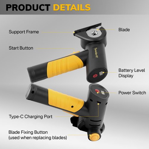 tycardor HT® 4V Cordless Electric Scissors, High Speed Cardboard Cutter with 2 Blades and Storage Bag, Rechargeable Box Cutter, Heavy Duty Rotary Cutter for Fabric Carpet Leather Plastic Cloth Cutting