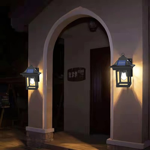 CONPCONP Solar Outdoor Wall Lights, 2 Pack Motion Sensor Solar Lantern IP65 Waterproof, 3 Mode Wireless LED Sconce Lights Dusk to Dawn Exterior Porch Lights for Outdoor Patio Yard