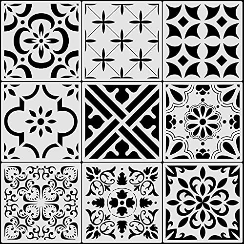 9 Pieces Floor Painting Stencils Large Tile Stencils Wall Drawing Pattern Templates Floor Stencils Kit in 9 Styles for Painting Linoleum Floor Wall Wood Tiles Cement Decor (Simple Style,8 x 8 Inch)