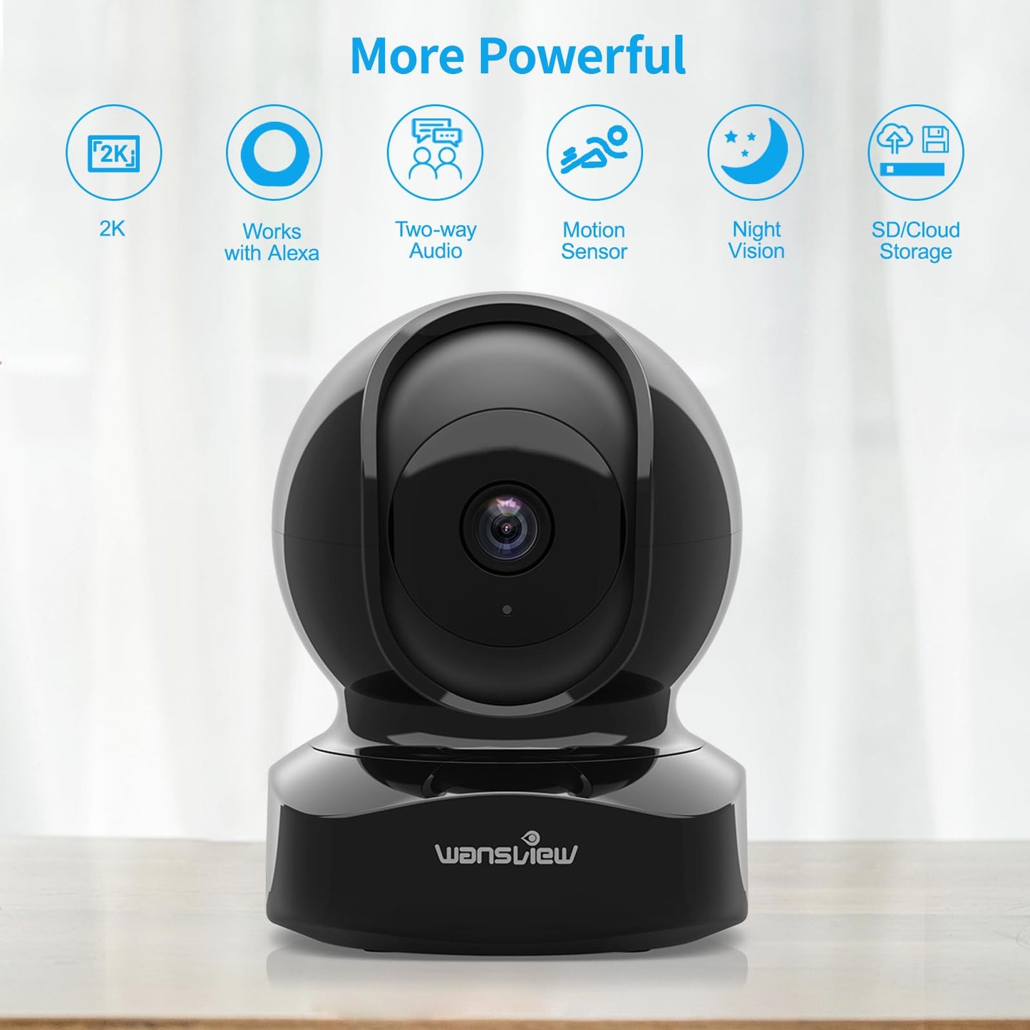 wansview Cameras for Home Security, 2K IP Camera, WiFi Home Indoor Camera for Baby/Pet/Nanny, Motion Detection, 2 Way Audio Night Vision, Compatible with Alexa, with TF Card Slot and Cloud