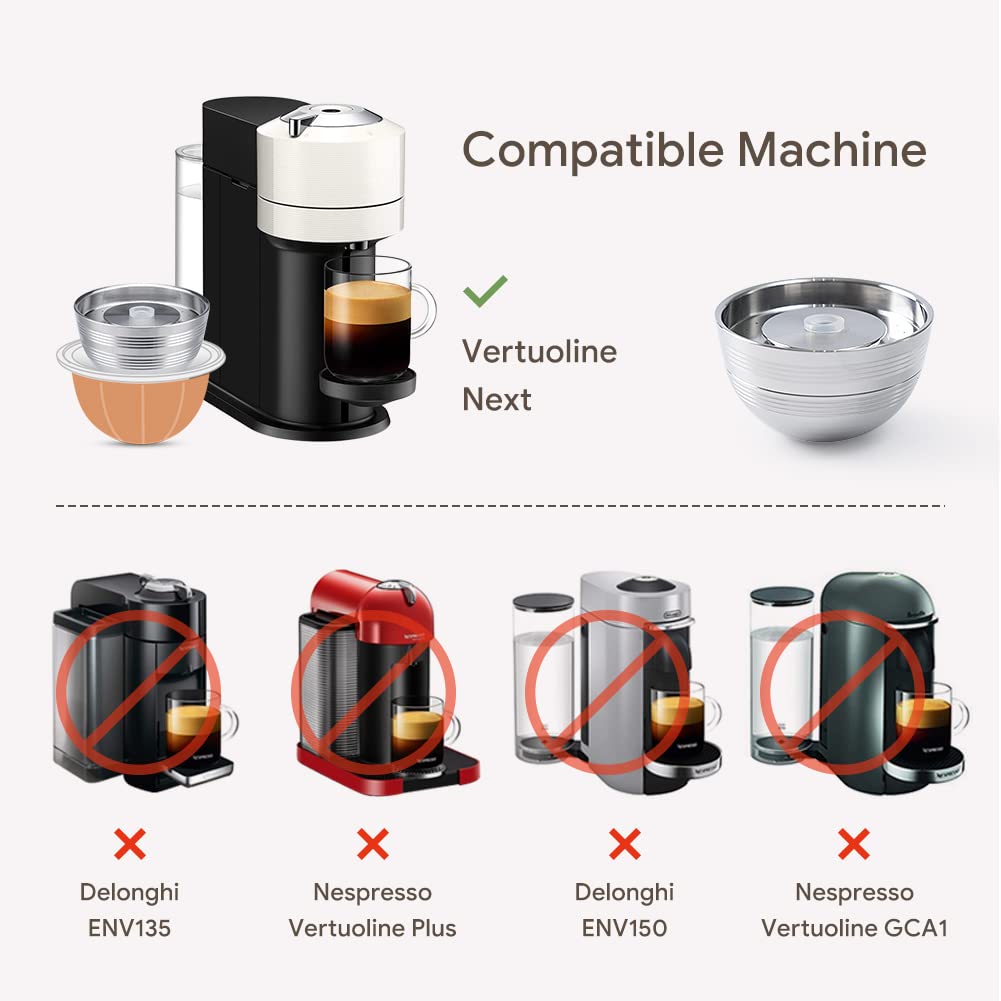 BENFUCHEN Stainless Steel Reusable Vertuo Capsule Compatible With VERTUO NEXT+EMPTY Refillable Alumium-VERTUO-Pods-80+150+230ml Each 2 Pcs +Coffee Tamper ForNespressoVertuoNext Reusable Pods