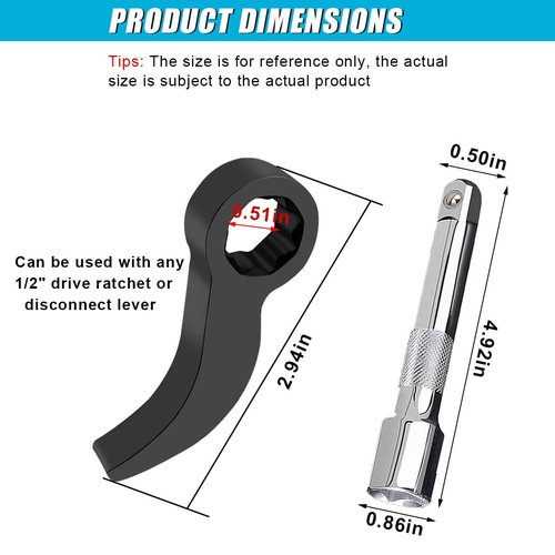 DUSCOKE 3PCS Pry Bar Wrench Adapter - Crowbar Adapter Head Car Repairing Tools with Extension Bar - Half Shaft Removal Tool with 1/2" D 8pt (Square) Profile for Tight Space