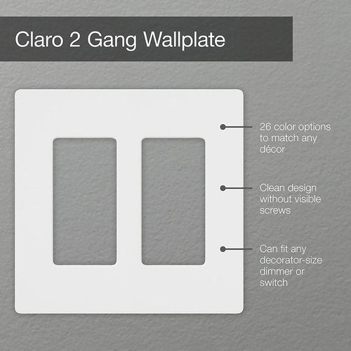 Lutron Claro 2 Gang Decorator/Rocker Wallplate, For Light Dimmers, Switches and Accessories, Snap-On Installation, No Visible Screws, Satin, SC-2-SW, Snow