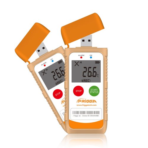 Frigga 2 Pack Temperature Data Logger LCD Single Use Digital Temperature Recorder 100 Days USB Temperature Loggers Cold Chain High Accuracy 14400 Points with PDF CSV Report,M1D