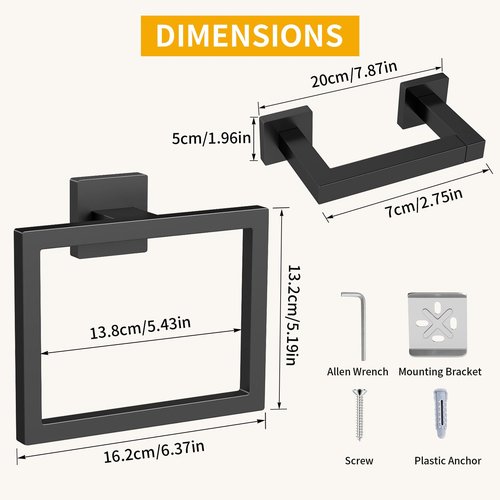 Toilet Paper Towel Holder Wall Mount, Stainless Steel Hand Towel Holder and Tissue Roll Toilet Paper Holder Set for Bathroom, RV, Kitchen, Matte Black Bathroom Accessories Hardware Set