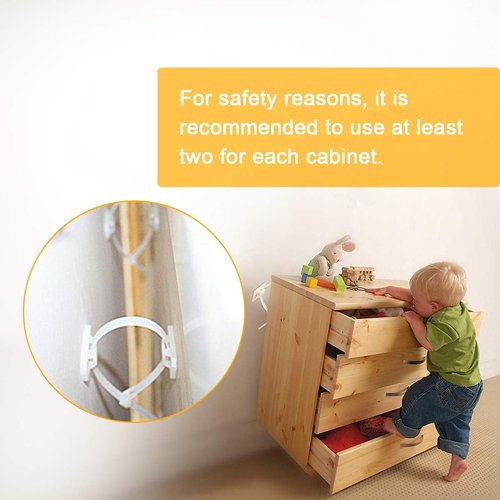 Anti-Tip Furniture Wall Anchor Straps(6 Pack,with Screws),Wall Anchors Straps Kit for Bookshelf or Dresser,Adjustable Safety Furniture Wall Straps for Baby,Kids,Dogs,Cabinet,Bed,Shelf,etc.(White)