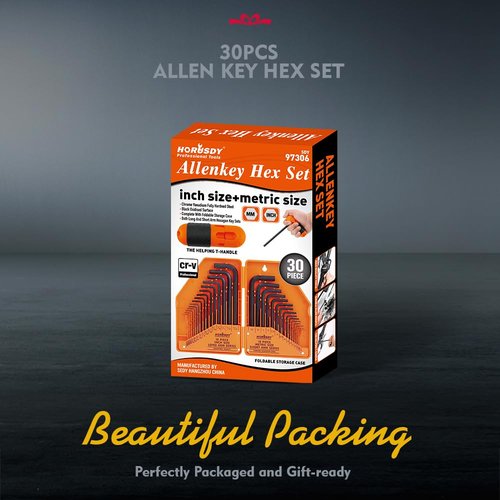 HORUSDY 32-Piece Hex Key Set with Another Torque Handle, Allen Wrench Set Inch/Metric MM(0.7mm-10mm) SAE(0.028"-3/8)