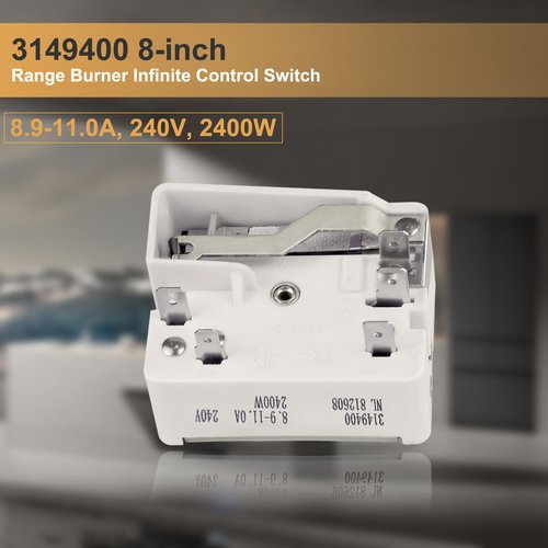 3149400 3148954 WP3149400 3148953 Range Surface Burner Infinite Switch for Large 8 Inch Burner Replace Parts: 2786 AP6007666 PS11740783 EAP11740783 310180 311846 311858 311859 Fits for Whirlpool