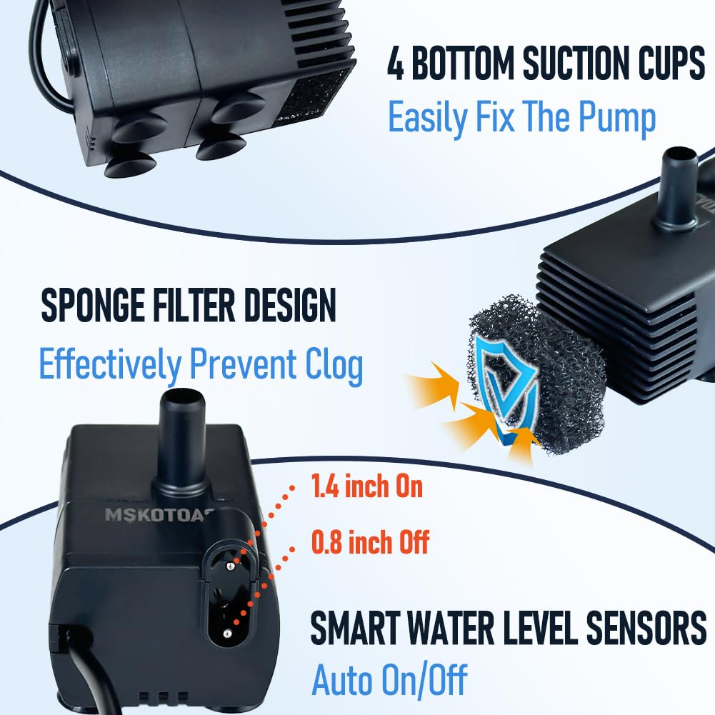 Automatic Small Sump Pump with Water Sensor, 8 FT Lift 74 GPH with 6 FT Tubing, 115/230V Mini HVAC Condensate Removal Pump with Float Switch for Dehumidifier, Air Conditioner, Hydroponic, Auto On Off