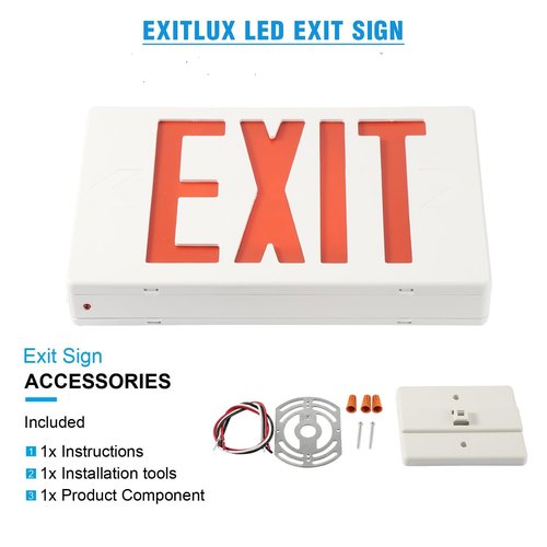 EXITLUX 1 Pack LED Exit Sign, Emergency Exit Light with Battery Backup, Double Face, 90 minutes -UL 924, AC 120/277V, Damp Location, Hardwired Red Letter Exit Lights for Business Indoor.
