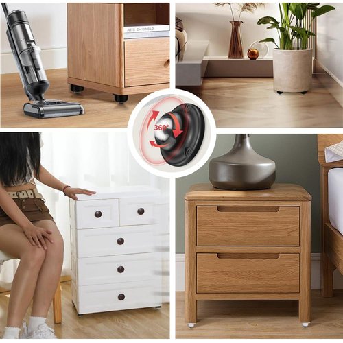 Dear Self Adhesive Caster Wheels for Furniture, Storage Box, Trash Can - Stainless Steel Universal Pulley 360 Degree Rotating Swivel Wheels - 1 Inch Low Profile - Black - 4 Pack
