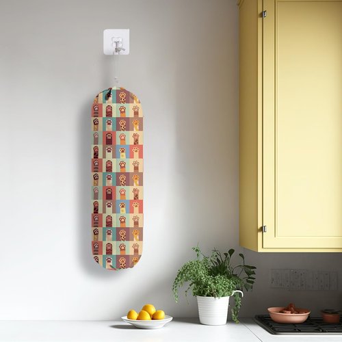 Dog & Cat Paws Bags Holder for Kitchen Essentials, Reusable Hanging Grocery Bag Organizer, Washable Large Grocery Trash Bags Storage Dispenser, Utility Gift for Dog Cat Mom
