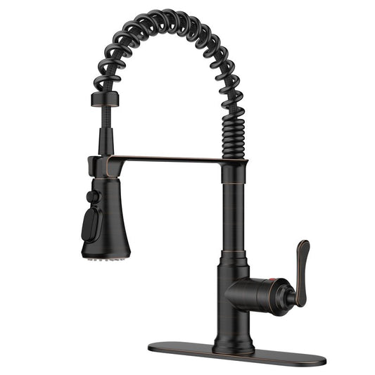 FORIOUS Rustic Kitchen Faucet with Pull Down Sprayer Oil Rubbed Bronze, 3 Modes Stainless Steel High Arc Vintage Spring Sink Faucet 1 or 3 Holes for Pot Filler, Farmhouse Camper Wet Bar