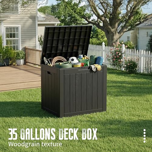 DRATO 35-Gallon Waterproof Outdoor Storage Box Resin Deck Storage Bin Black