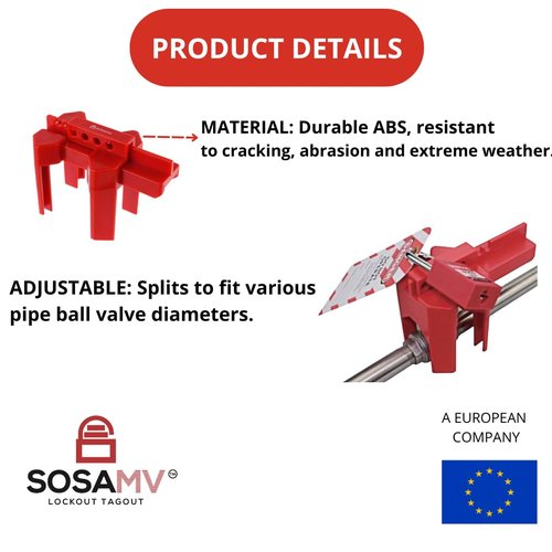 SOSAMV Ball Valve Lockout Device with Padlock for 1/2"-2-1/2" Outside Diameter Pipe - Water Valve Lock, Lock Out Tag Out, Highly Resistant to Cracks & Abrasion.
