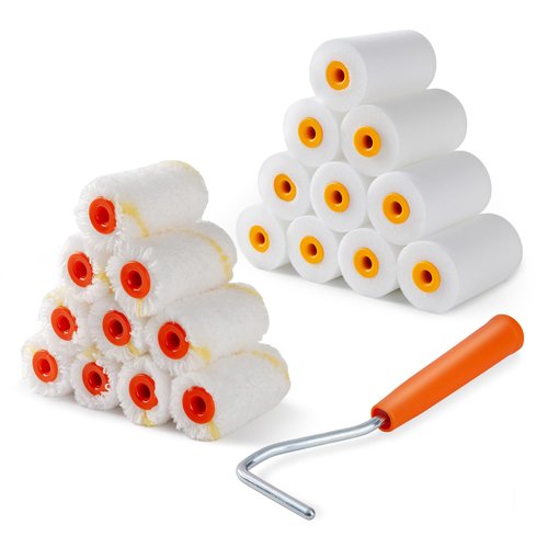 HANJKINZ 2 inch Paint Roller Kit, 20 Pack Small Paint Roller Set with High Density Foam Paint Roller and 3/8" Nap Microfiber Covers, Touch Up Mini Paint Rollers for Wall, Door, Cabinet, Craft