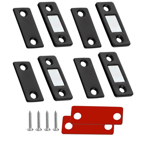 Magnetic Cabinet & Furniture Door Catch - Quiet Ultra Thin Catches with Screws Drawer Magnet Latch for Sliding Door Closure Closet Closer, Invisible Anti-Collision Door Catches (Black, 4)