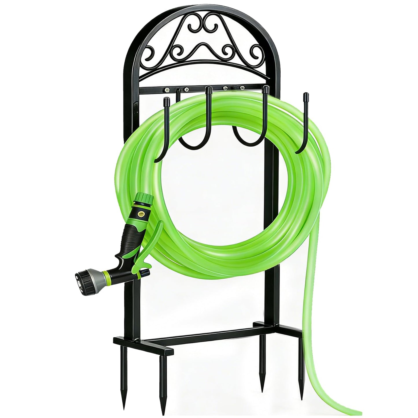Freexployer Garden Hose Holder, Hose Holder Stand Rustproof Freestanding Heavy-Duty with Sturdy Metal Hose Stand and Hanger, Hoses Storage Holds 100Ft Hose Reel for Outside Yard