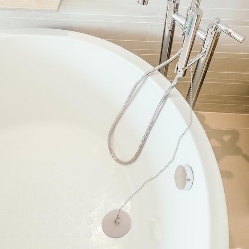 2 Pcs Tub Stopper, Rubber Bathtub Drain Stoppers Plug with Stainless Steel Beaded Chain Premium Bathroom Bath Plug Fits for 1.5" to 2" Kitchen Sink, Bathroom, Bathtub （White）