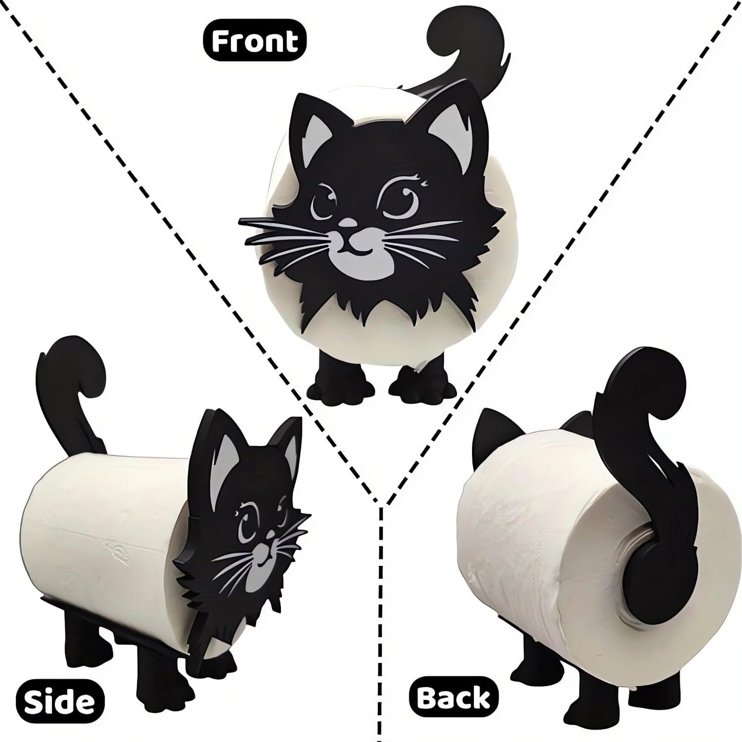 Cat Toilet Paper Holder 2025 New Funny Toilet Roll Holder Free Standing Bathroom Set Cute 3D Printed Black Cat Roll Holder Farmhouse Bathroom Decor and Accessories (1 PC)
