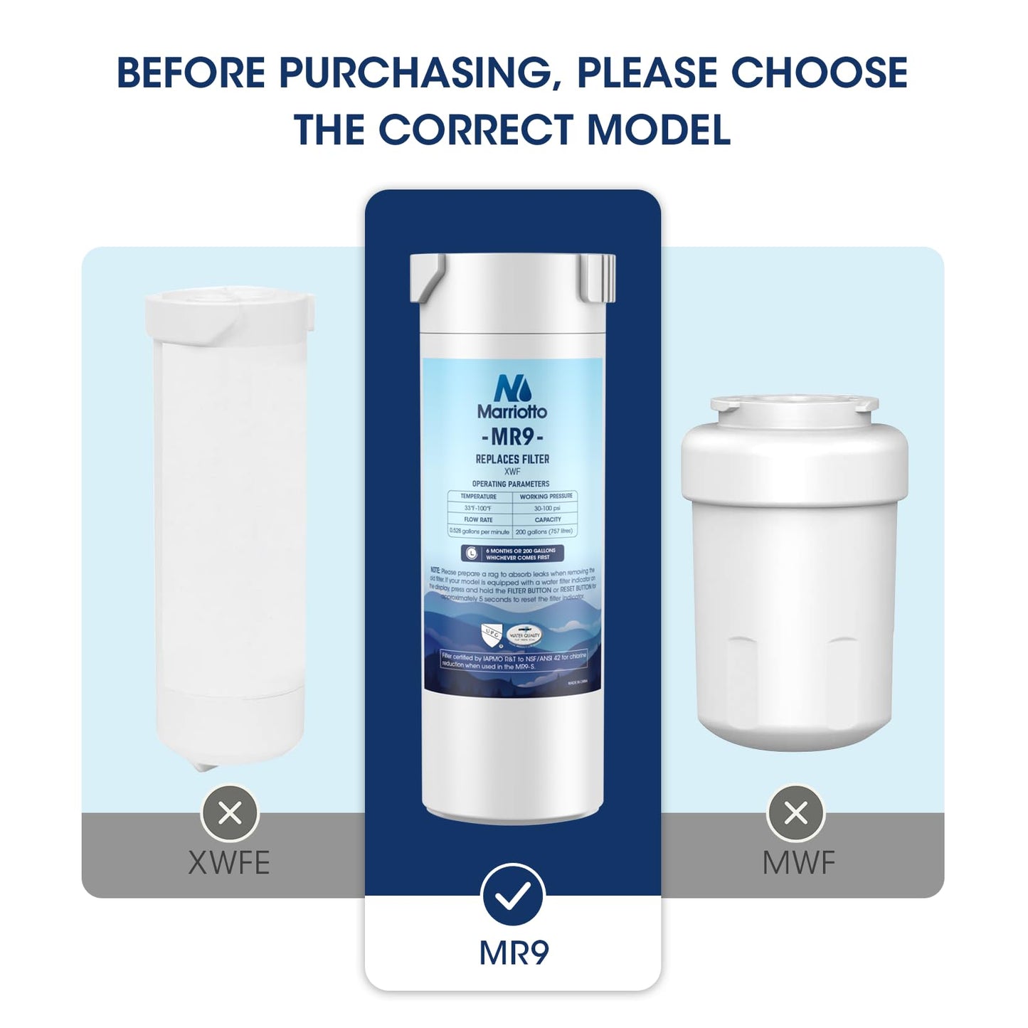 MARRIOTTO Genuine GE XWF Replacement Water Filter - Compatible with GE French-Door Refrigerators - 1 Pack (Not XWFE)