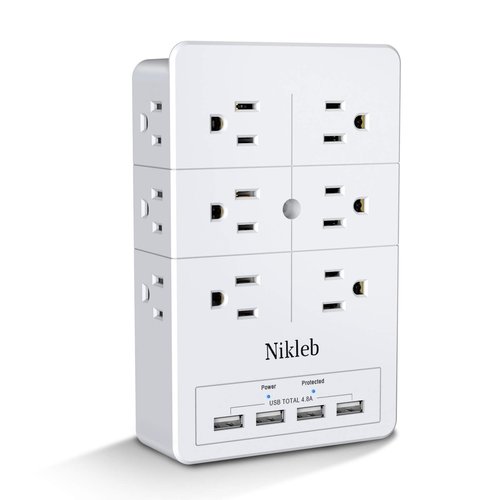 Multi Plug Outlet Surge Protector Nikleb, 12 Electrical Outlets Extender with 4 USB Charging Ports Total 4.8A, Wall Plug Expander 3 Prong for Room, Office, Gaming, Cord Organizer Accessories