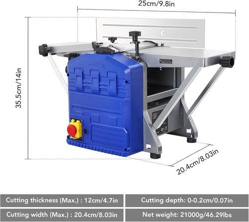 Power Benchtop Planer, 1250W Powerful Bench Planer, 8000 RPM Wood Planer, Low Noise for Hardwood & Softwood Planing, Ideal for Hard & Soft Wood Planing & Thicknessing