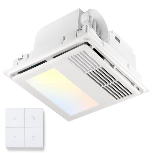 GROWNEER 4 in 1 Bathroom Exhaust Fan with Heater, 110 CFM 1.5 Sones, 35W Bathroom Exhaust Fan with 3-Color Adjustable LED Lights 2700K/3500K/5000K, White (Wireless Wall Switch)
