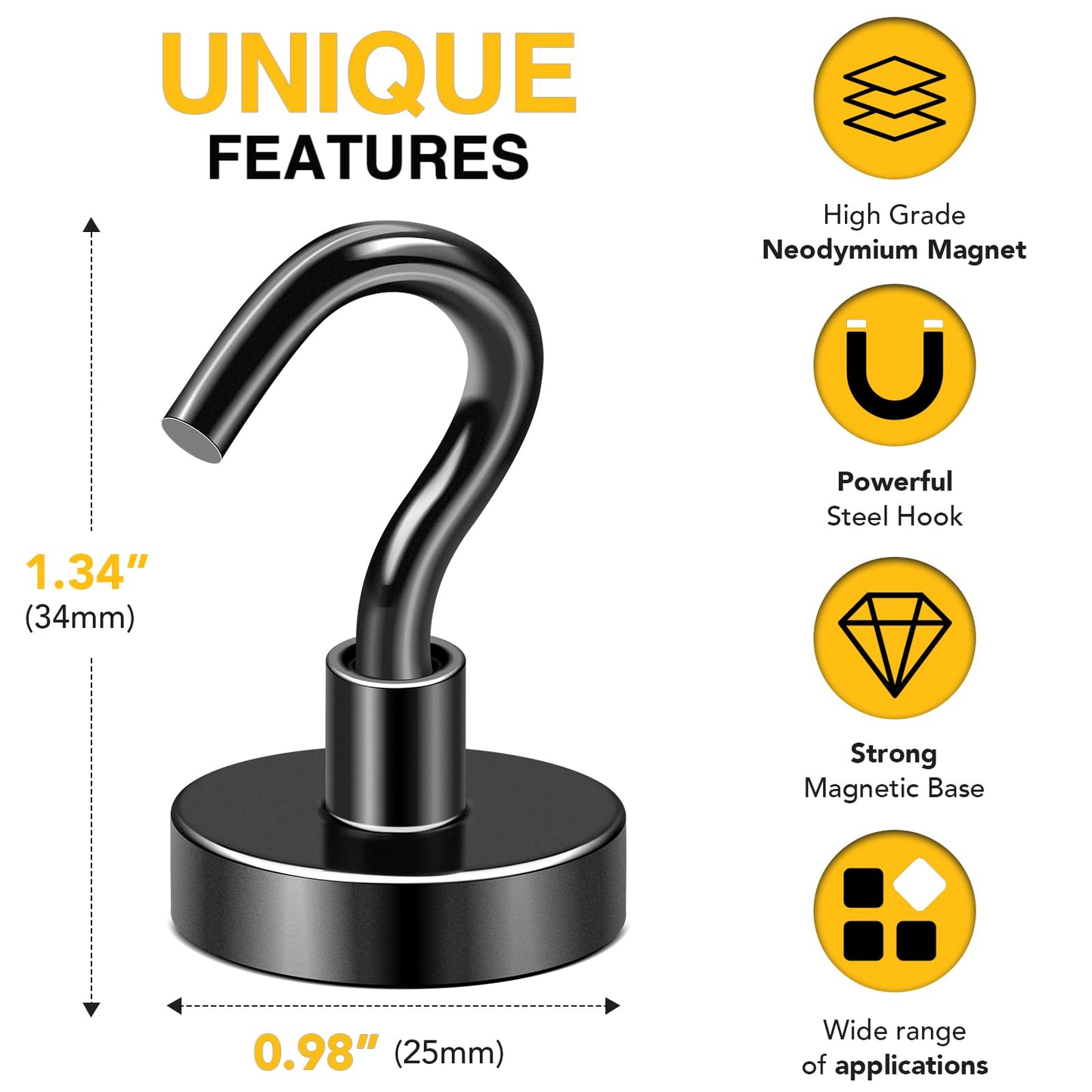 DIYMAG Magnetic Garage Hooks 10 Pack 85lbs 2026 Cruise Cabin Ship Essentials Hook Heavy Duty Strong Magnets Fridge for Classroom Wall Mount Kitchen Grills Black