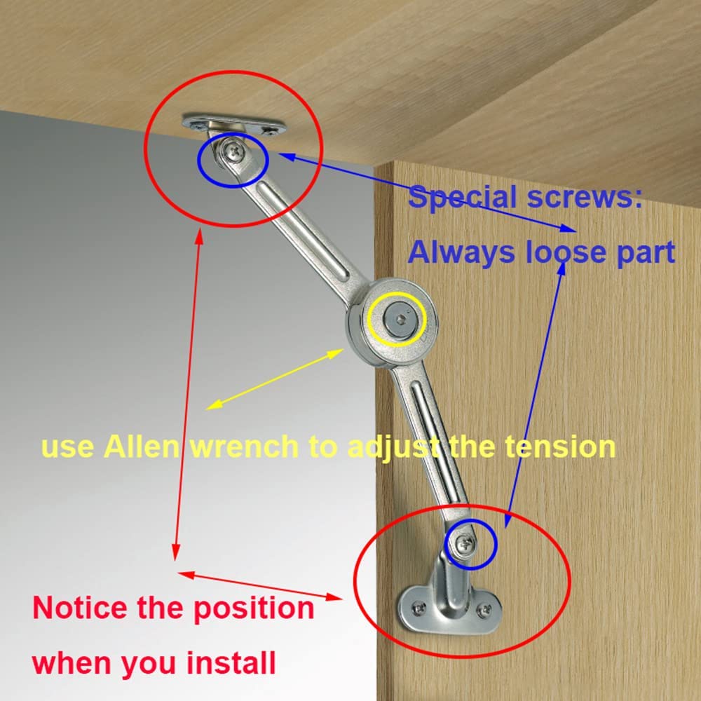 2 Packs [Upgraded] Qrity Cabinet Cupborad Furniture Door Lift Stay Support Hinge Damper - Support Up to 20KG - Opening Angle 75°/90°/110° - Come with Hex Key