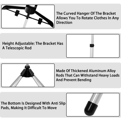 PTMTFYL Steamer Stand for Clothes, Foldable Rotatable Garment Hanger for Steaming Clothes, Adjustable Height Steam Iron Stand Rack with Ironing Board and Glove for RV, Home, Hotel (Black)