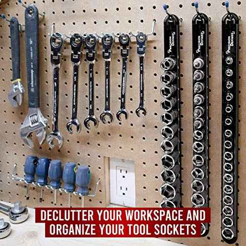 Precision Defined Aluminum Tool Socket Holder | Black, Single 1/4-Inch Socket Organizer x 16 Clips | Heavy Duty Socket Rails Organizer, Socket Storage, Socket Tray 360 Rotation