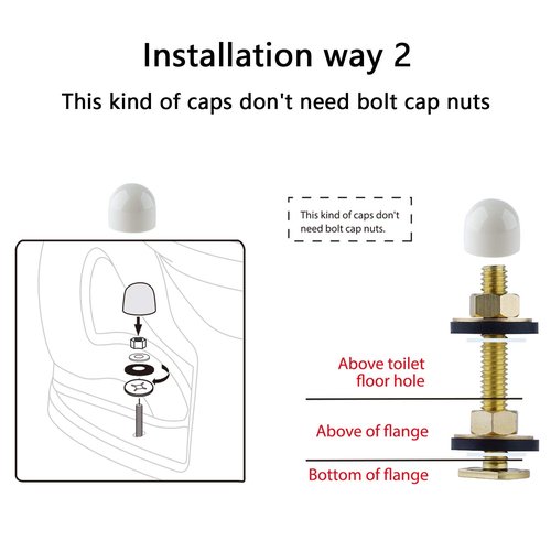 Hibbent Toilet Floor Bolts and Caps Set, Universal Toilet Bowl to Floor Bolts Solid Brass, Including 2 Brass Bolts, 4 Bolt Caps with Nuts/Washers Toilet Bolts Heavy Duty Bolts Closet Bolt Set