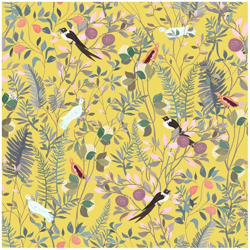 HAOKHOME Peel and Stick Wallpaper Yellow Botanical Bird Chinoiserie Vintage Wall Paper Self Adhesive Contact Paper for Accent Wall Shelf Liner 17.3in x 9.8ft