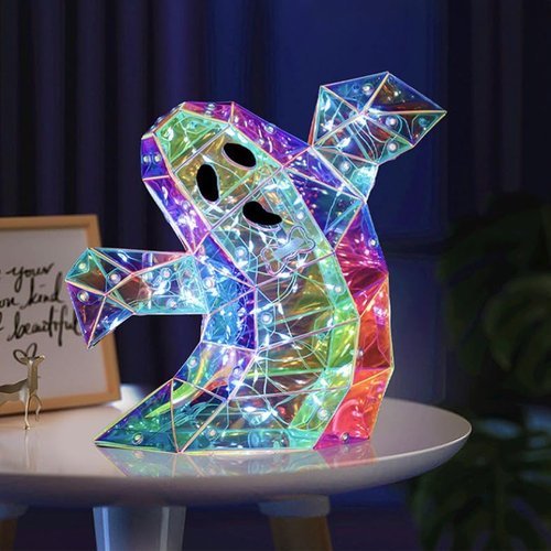 Prismatic Iridescent Spooky Ghost, Halloween Ghost Decorations,LED Iridescent Ghost Light,Halloween Light Up Ghost (Small Ghost)