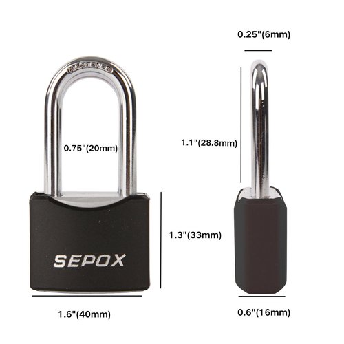 SEPOX® Twins 1-9/16" All-Weather Outdoor Padlocks Keyed Alike, Long Shackle, Solid Steel Lock, Heavy-Duty with Black Cover, Design for Gate Fence Cabinet Toolbox School Gym Locker with 2pcs Same Key