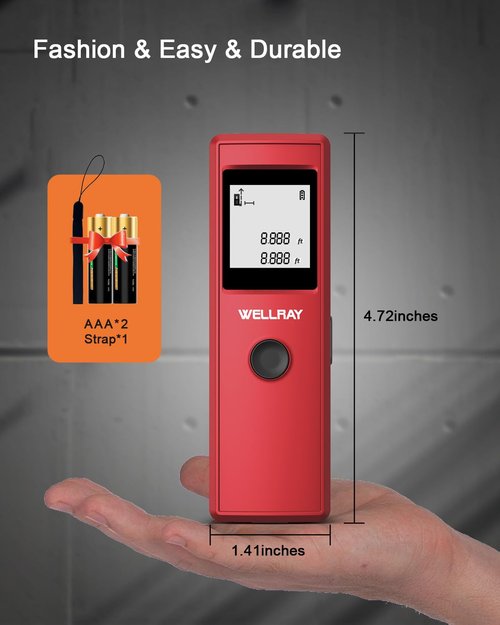 WELLRAY Lazer Measuring Tool Ft/in/Ft-in Units 165Ft Measurement Digital Handheld Laser Distance Meters
