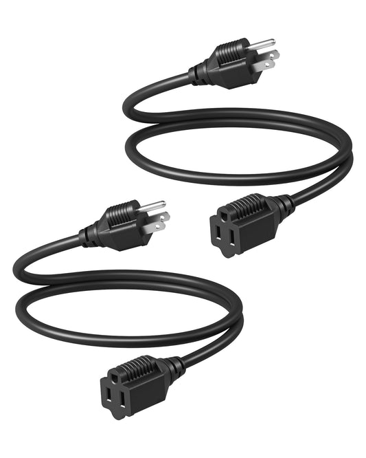 DEWENWILS 3 Foot Extension Cord, 16 AWG SJTW Weatherproof Power Cable for Indoor Outdoor Use, 3 Prong Grounded Outlets Plugs for Christmas Decor and Lights, Black, ETL Listed, 2 Pack