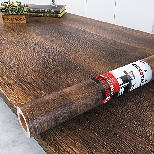 Decotalk Wood Grain Peel and Stick Contact Paper 12" x 120" Removable Waterproof Brown Vinyl Wallpaper for Counters & Cabinets